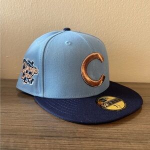 Chicago Cubs New Era 59FIFTY Fitted Hat 7 1/8 1908 WS Patch Blue Copper Grey UV